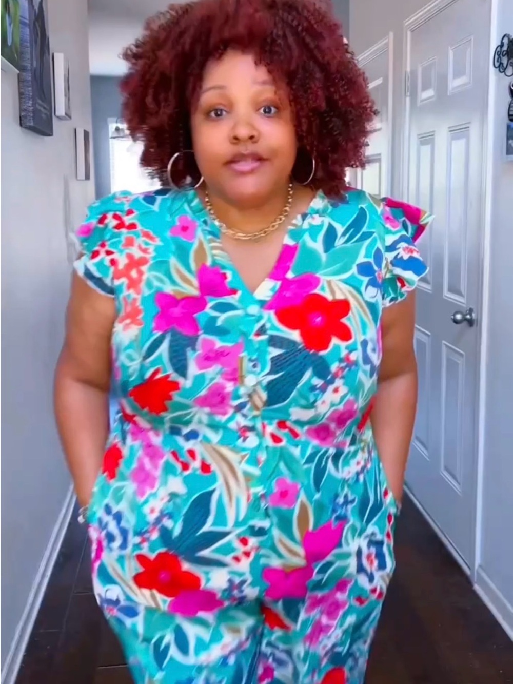 BloomChic Plus Size Floral Flutter Sleeve Romper – 2XL (18-20)